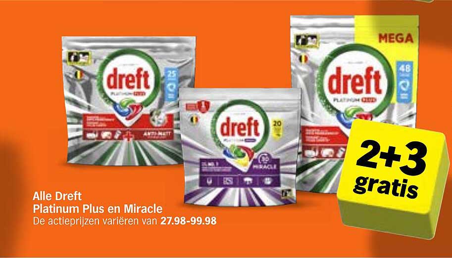 Alle Dreft Platinum Plus en Miracle 2+3 gratis