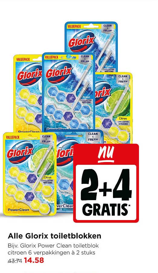 Alle Glorix toiletblokken 2+4 gratis
