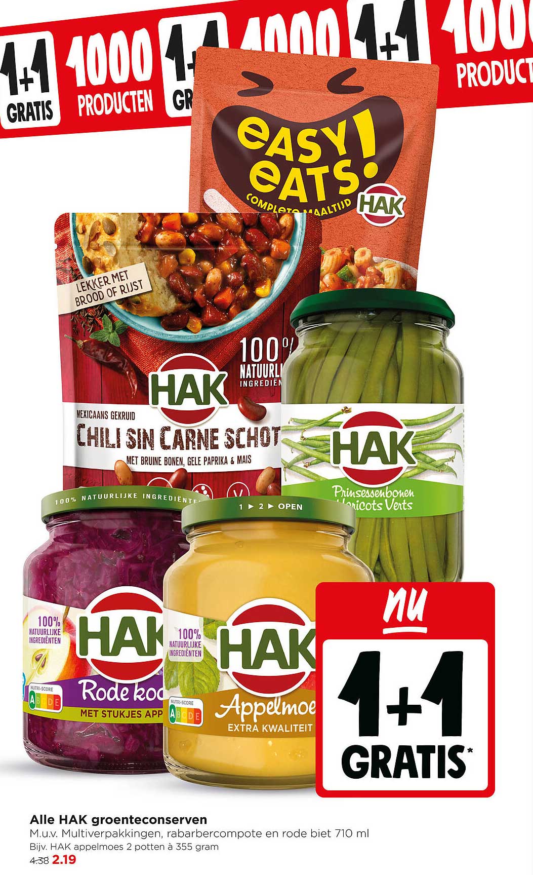 Alle HAK groenteconserven 1+1 gratis