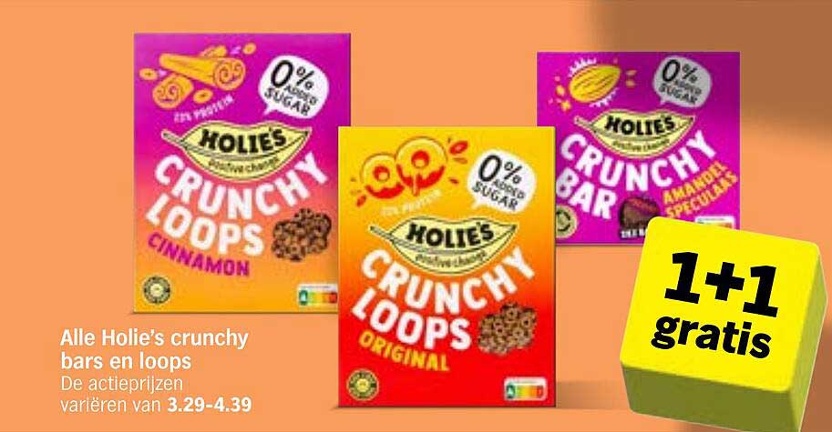 Alle Holie’s crunchy bars en loops 1+1 gratis
