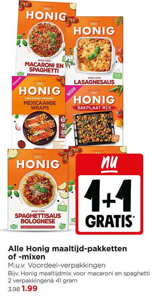 Alle Honig maaltijd-pakketten of -mixen 1+1 gratis