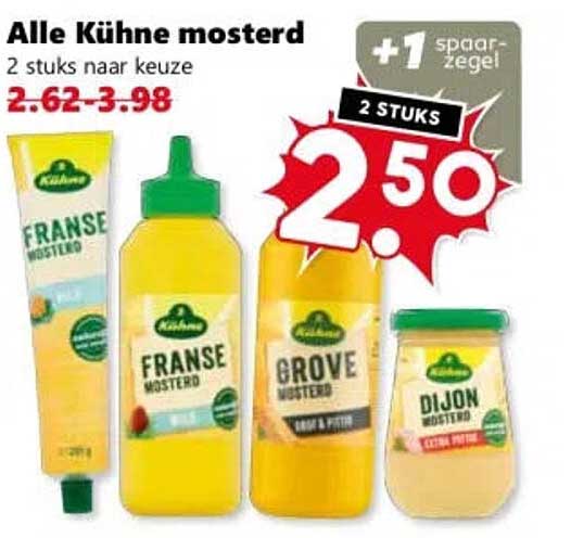 Alle Kühne mosterd 2 stuks naar keuze +1 spaarzegel