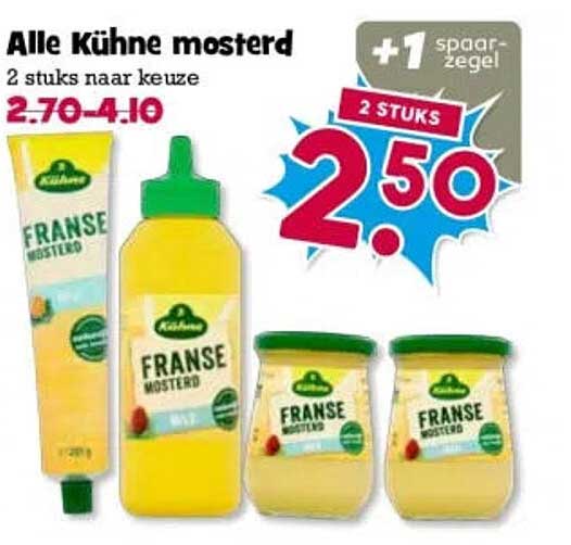 Alle Kühne mosterd 2 stuks naar keuze +1 spaarzegel
