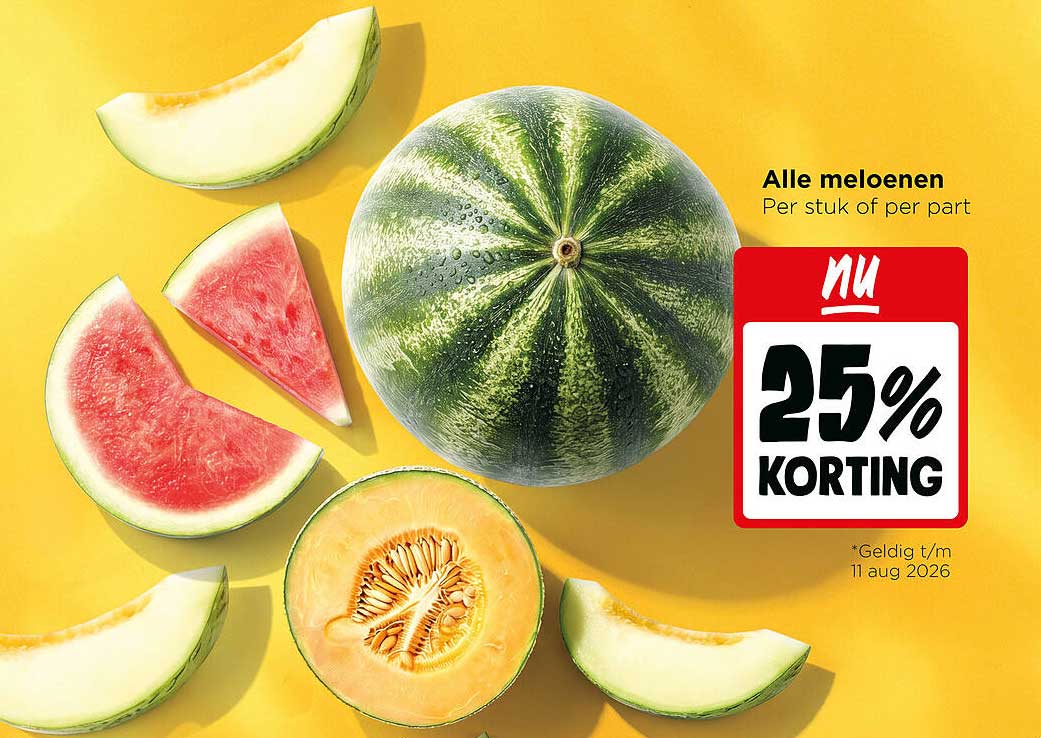 Alle meloenen Per stuk of per part 25% KORTING
