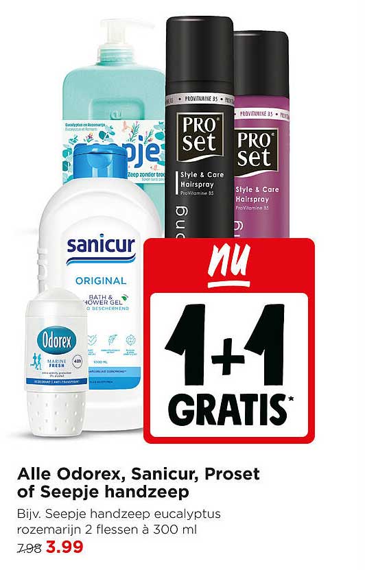 Alle Odorex, Sanicur, Proset of Seepje handzeep 1+1 GRATIS*