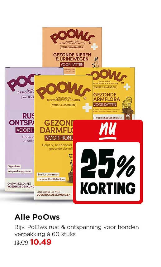 Alle PoOws Bijv. PoOws rust & ontspanning voor honden verpakking à 60 stuks 25% KORTING