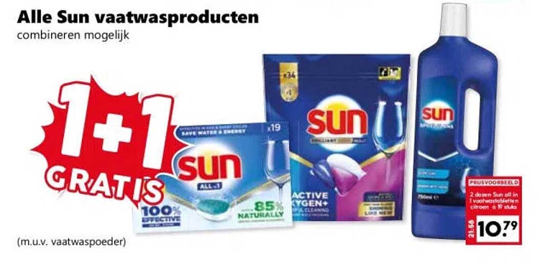 Alle Sun vaatwasproducten combineren mogelijk 1+1 GRATIS