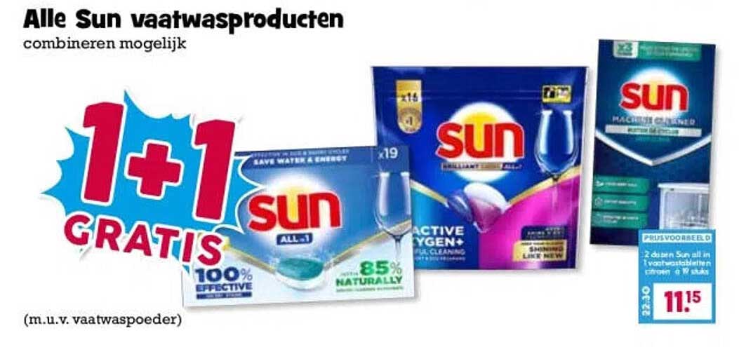 Alle Sun vaatwasproducten combineren mogelijk 1+1 gratis