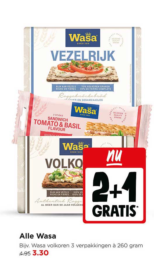 Alle Wasa 2+1 gratis