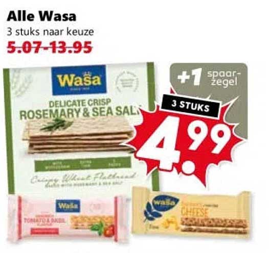 Alle Wasa 3 stuks naar keuze +1 spaarzegel
