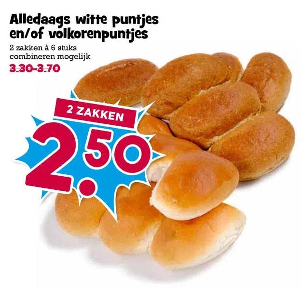Alledaags witte puntjes en/of volkorenpuntjes 2 zakken à 6 stuks combineren mogelijk