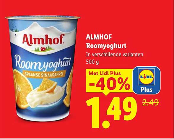ALMHOF Roomyoghurt In verschillende varianten 500 g Met Lidl Plus -40%