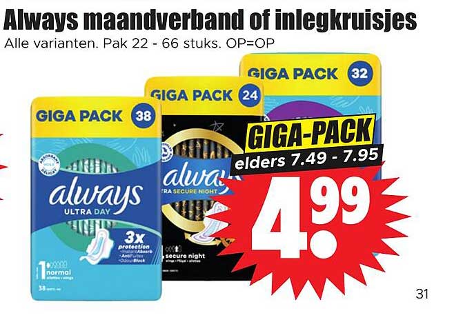 Always maandverband of inlegkruisjes