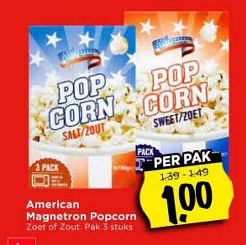 American Magnetron Popcorn Zoet of Zout. Pak 3 stuks PER PAK