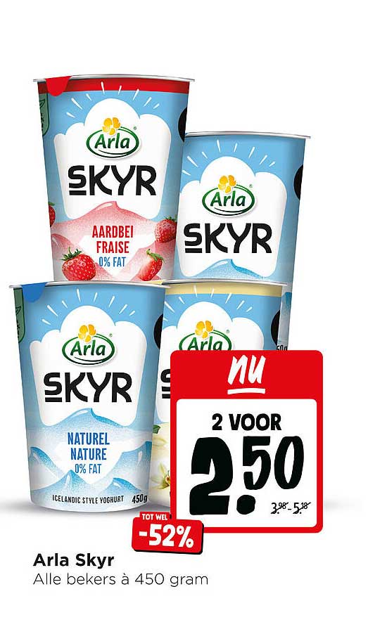 Arla Skyr Alle bekers à 450 gram 2 voor 2.50