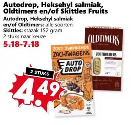 Autodrop, Heksehyl salmiak, Oldtimers en/of Skittles Fruits