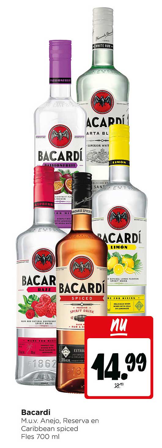 Bacardi M.U.V. Anejo, Reserva en Caribbean spiced Fles 700 ml