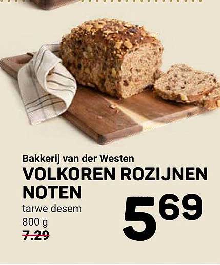 Bakkerij van der Westen VOLKOREN ROZIJNEN NOTEN tarwe desem 800 g