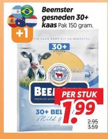 Beemster gesneden 30+ kaas Pak 150 gram. +1