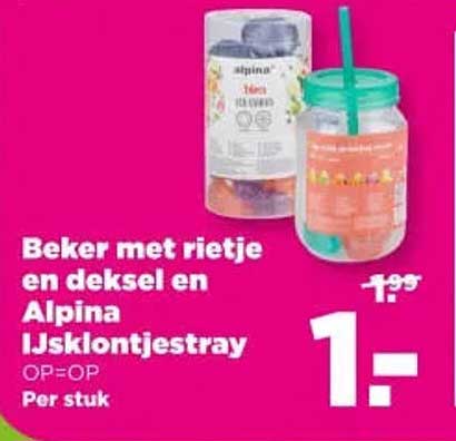 Beker met rietje en deksel en Alpina IJsklontjestray OP=OP Per stuk