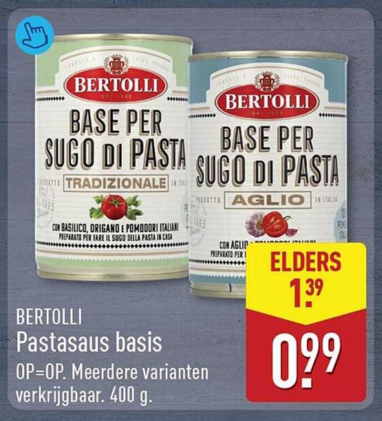 Bertolli Pastasaus basis OP=OP. Meerdere varianten verkrijgbaar. 400 g. ELDERS 1.39
