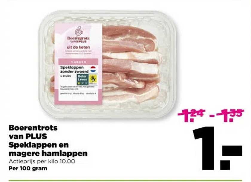 Boerentrots van PLUS Speklappen en magere hamlappen Actieprijs per kilo 10.00 Per 100 gram