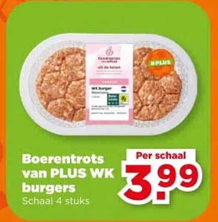 Boerentrots van PLUS WK burgers schaal 4 stuks