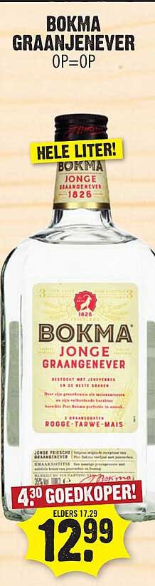 BOKMA GRAANJENEVER 0P=0 HELE LITER!