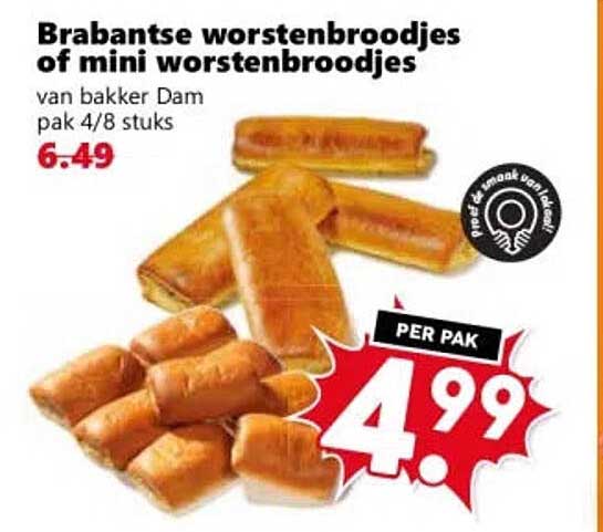 Brabantse worstenbroodjes of mini worstenbroodjes van bakker Dam pak 4/8 stuks