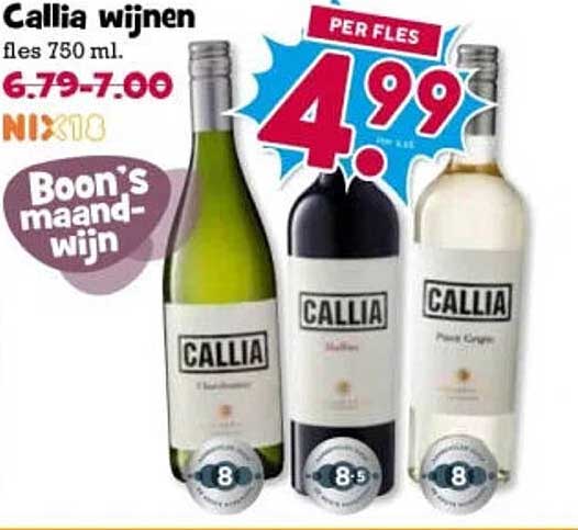 Callia wijnen fles 750 ml. PER FLES