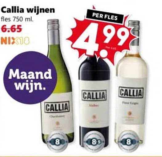 Callia wijnen fles 750 ml. PER FLES