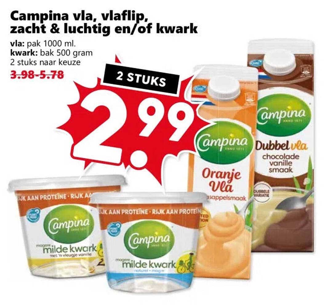 Campina vla, vlaflip, zacht & luchtig en/of kwark 2 stuks