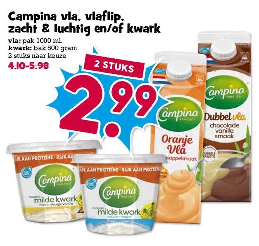 Campina vla, vlaflip, zacht & luchtig en/of kwark 2 stuks