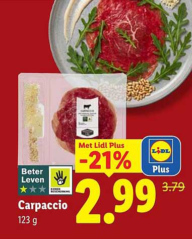 Carpaccio 123 g Met Lidl Plus -21%