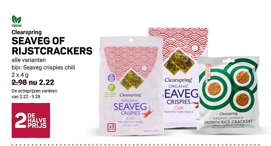 Cleanspring SEAVEG OF RIJSTCRACKERS 2e halve prijs