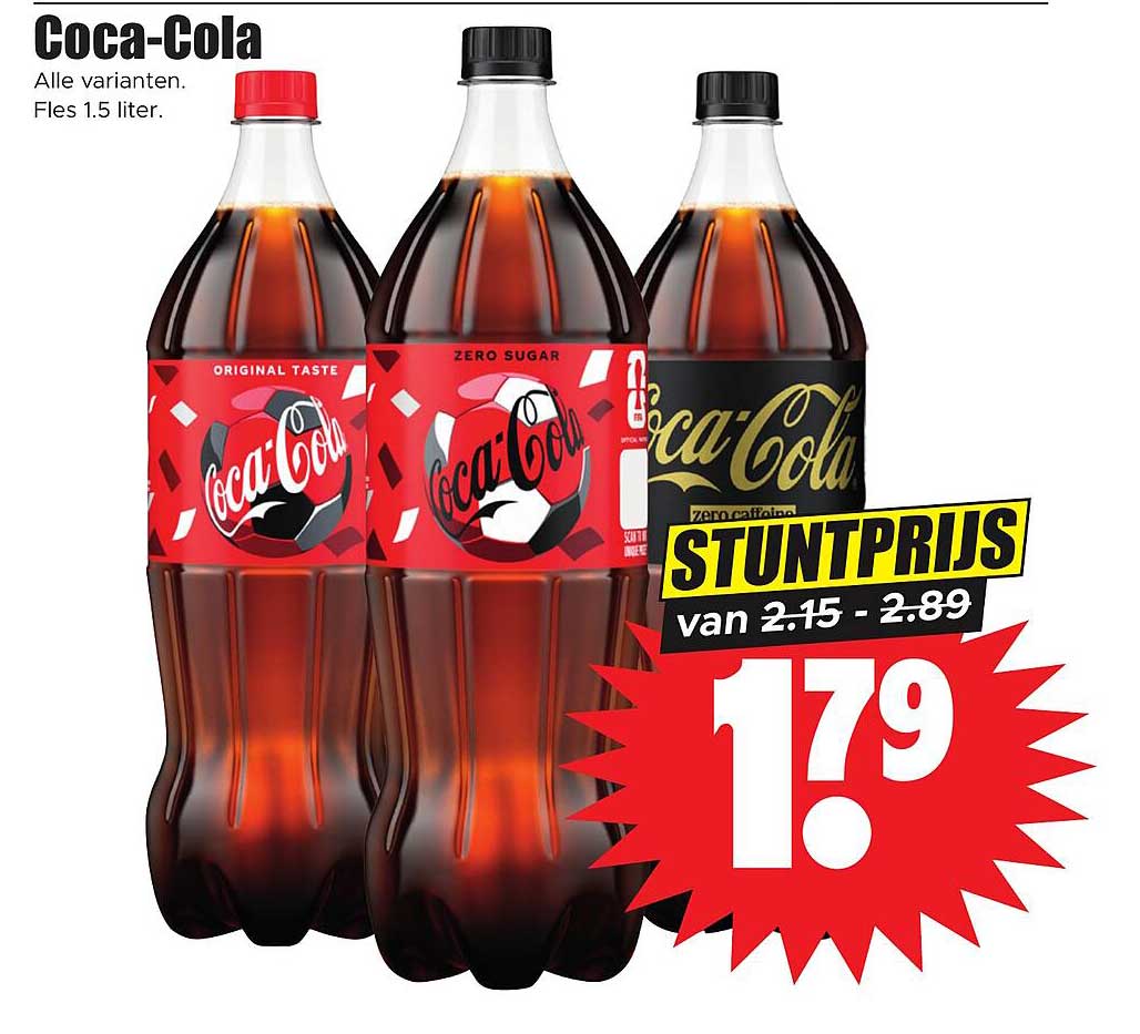 Coca-Cola Alle varianten. Fles 1.5 liter.