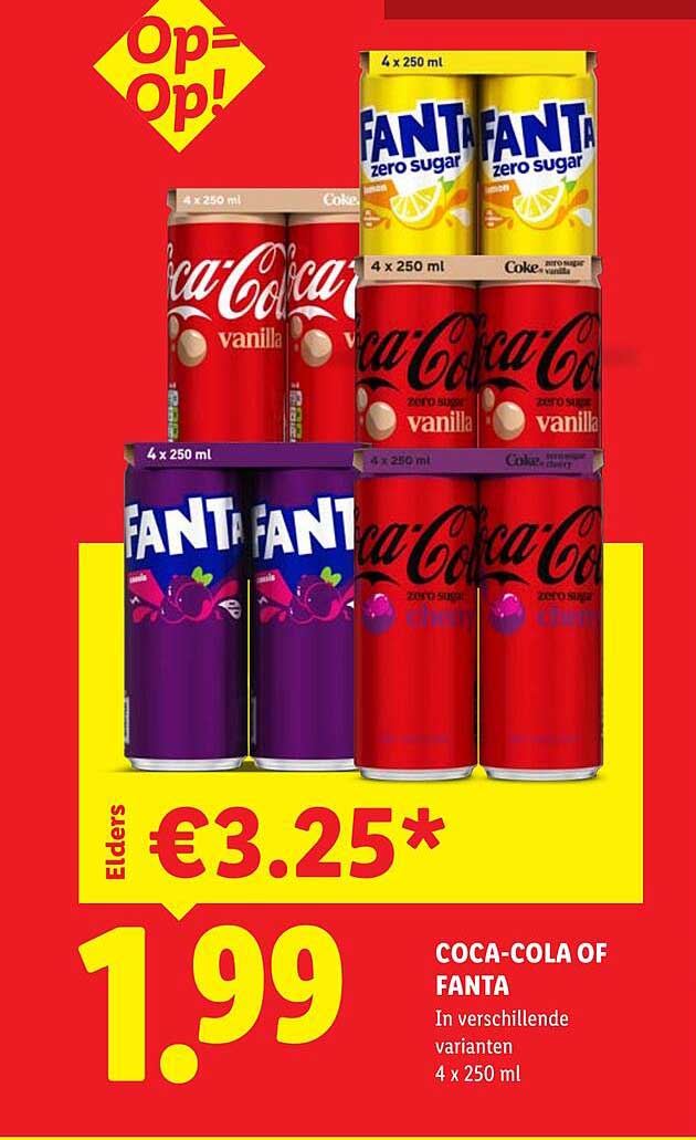 COCA-COLA OF FANTA In verschillende varianten 4 x 250 ml