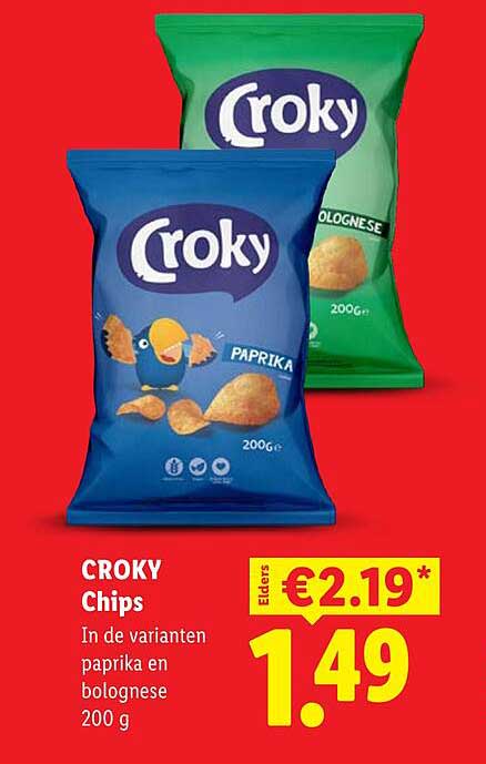 CROKY Chips In de varianten paprika en bolognese 200 g