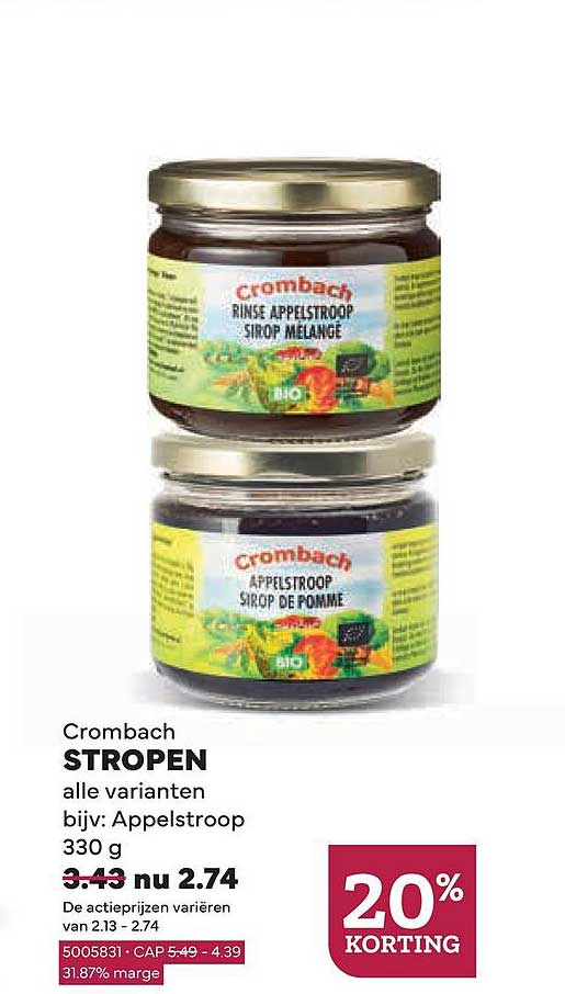 Crombach STROPEN alle varianten bijv: Appelstroop 330 g 20% KORTING