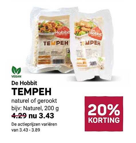 De Hobbit TEMPEH naturel of gerookt bijv: Naturel, 200 g 20% KORTING