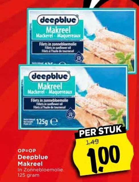 Deepblue Makreel in Zonnebloemolie 125 gram PER STUK