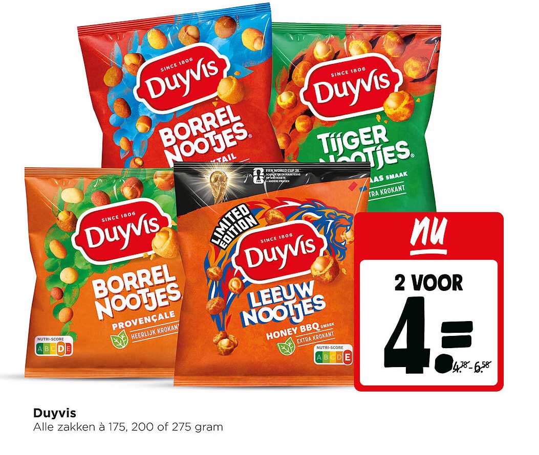 Duyvis Alle zakken à 175, 200 of 275 gram 2 voor 4.-