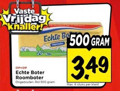 Echte Boter Roomboter Ongezouten, Rol 500 gram