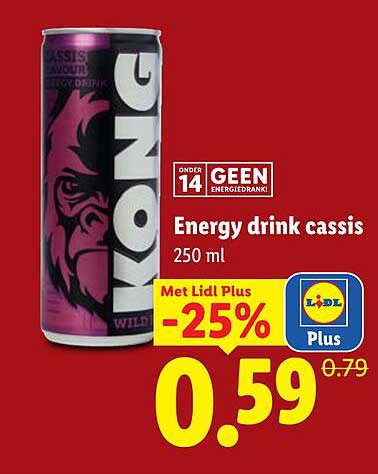 Energy drink cassis 250 ml Met Lidl Plus -25%