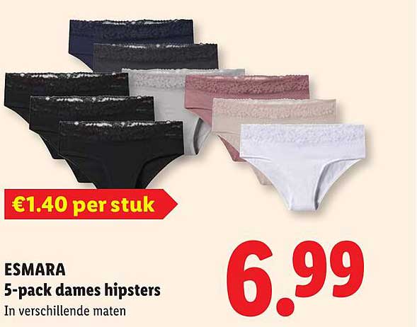 ESMARA 5-pack dames hipsters