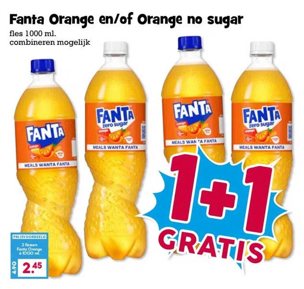 Fanta Orange en/of Orange no sugar 1+1 gratis