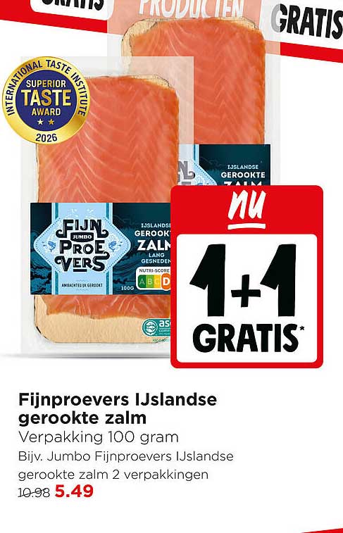 Fijnproevers IJslandse gerookte zalm 1+1 gratis