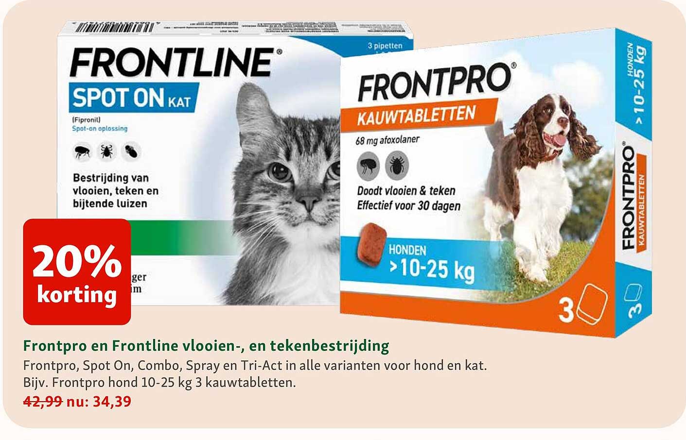 Frontpro en Frontline vlooien-, en tekenbestrijding 20% korting