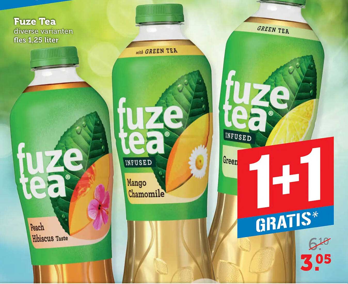 Fuze Tea diverse varianten fles 1,25 liter 1+1 GRATIS*