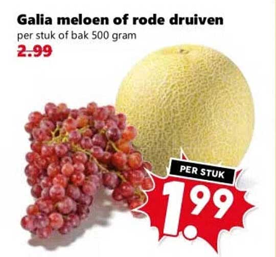 Galia meloen of rode druiven per stuk of bak 500 gram